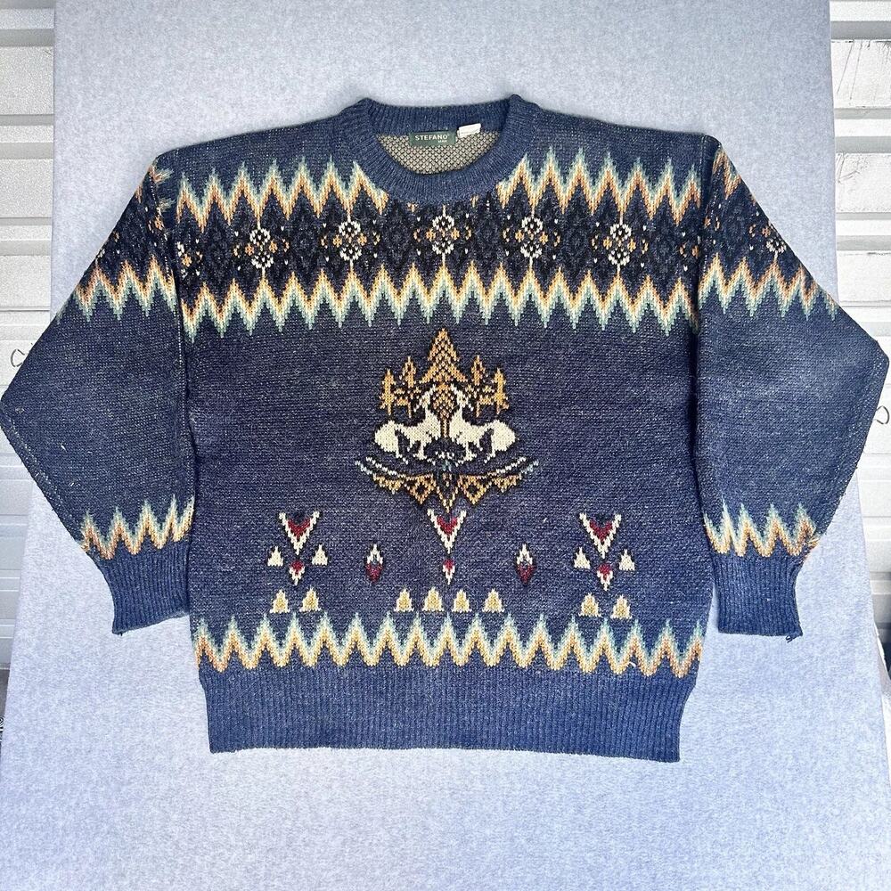 Men's Fair Isle Cottage Knit Grandpa Christmas Holiday Sweater XL